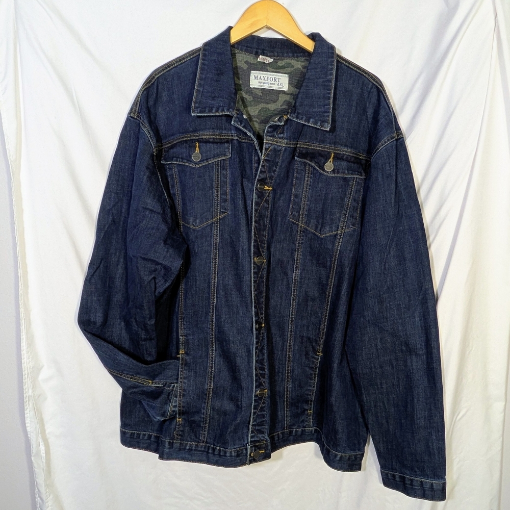 Men's Maxfort‎ Darkwash Blue Denim Jacket, Cotton, Fall, Casual, Sz 4XL